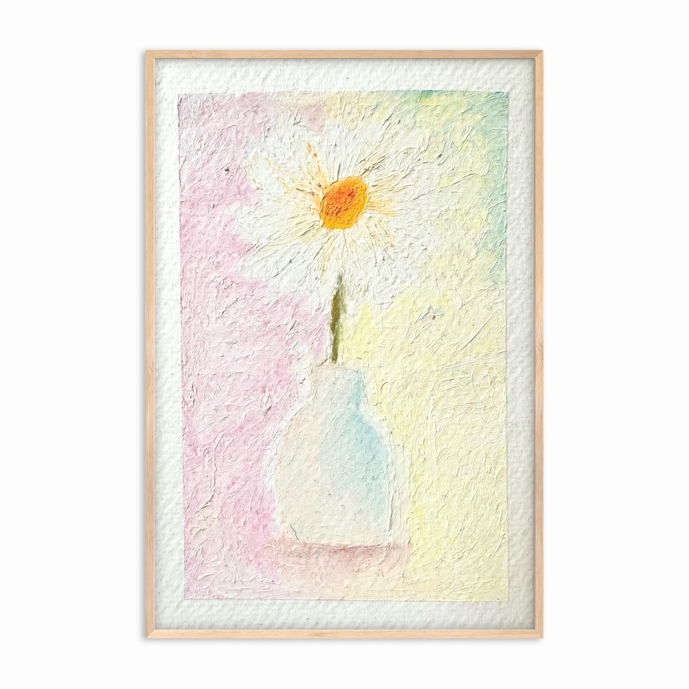 Soft Aura Bloom – Original Oil Pastel Floral on Watercolor Paper